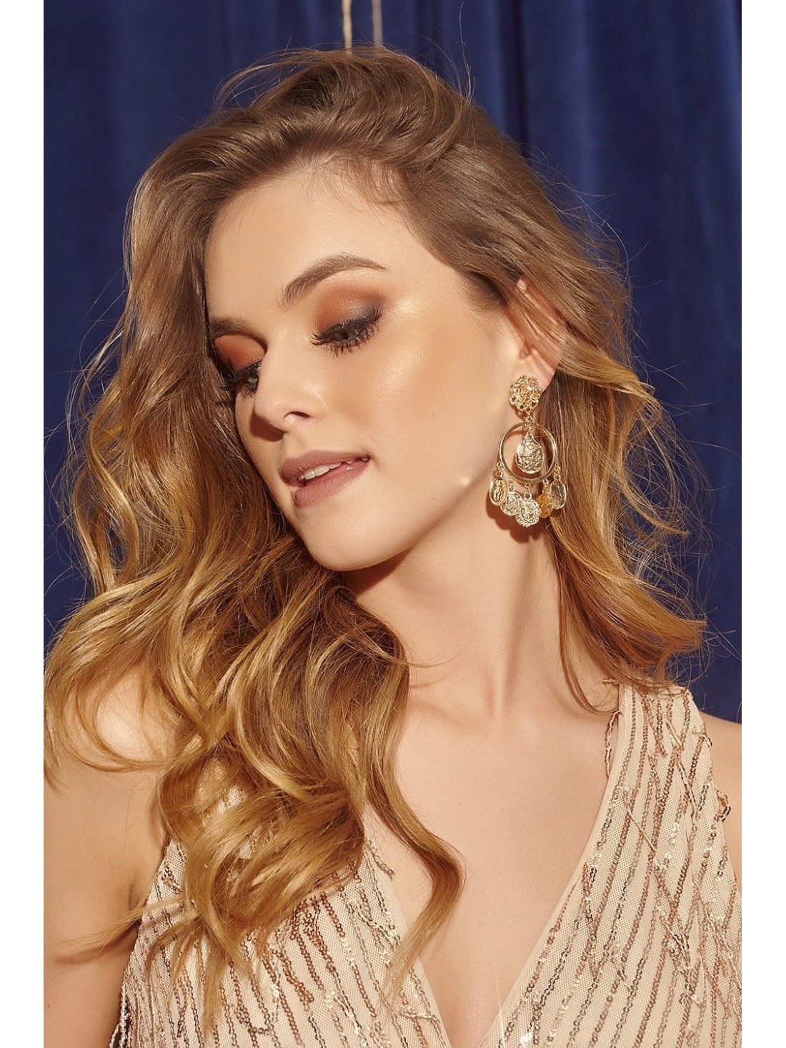 Hoop earrings with pendants on gold studs BZI061 - Online store - Boutique